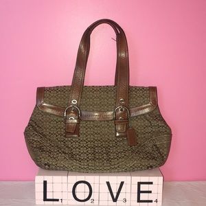 Coach Soho Brown Signature Flap Jacquard Leather Satchel F12312